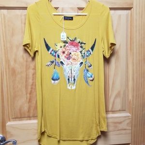 Mustard cow skull shirt